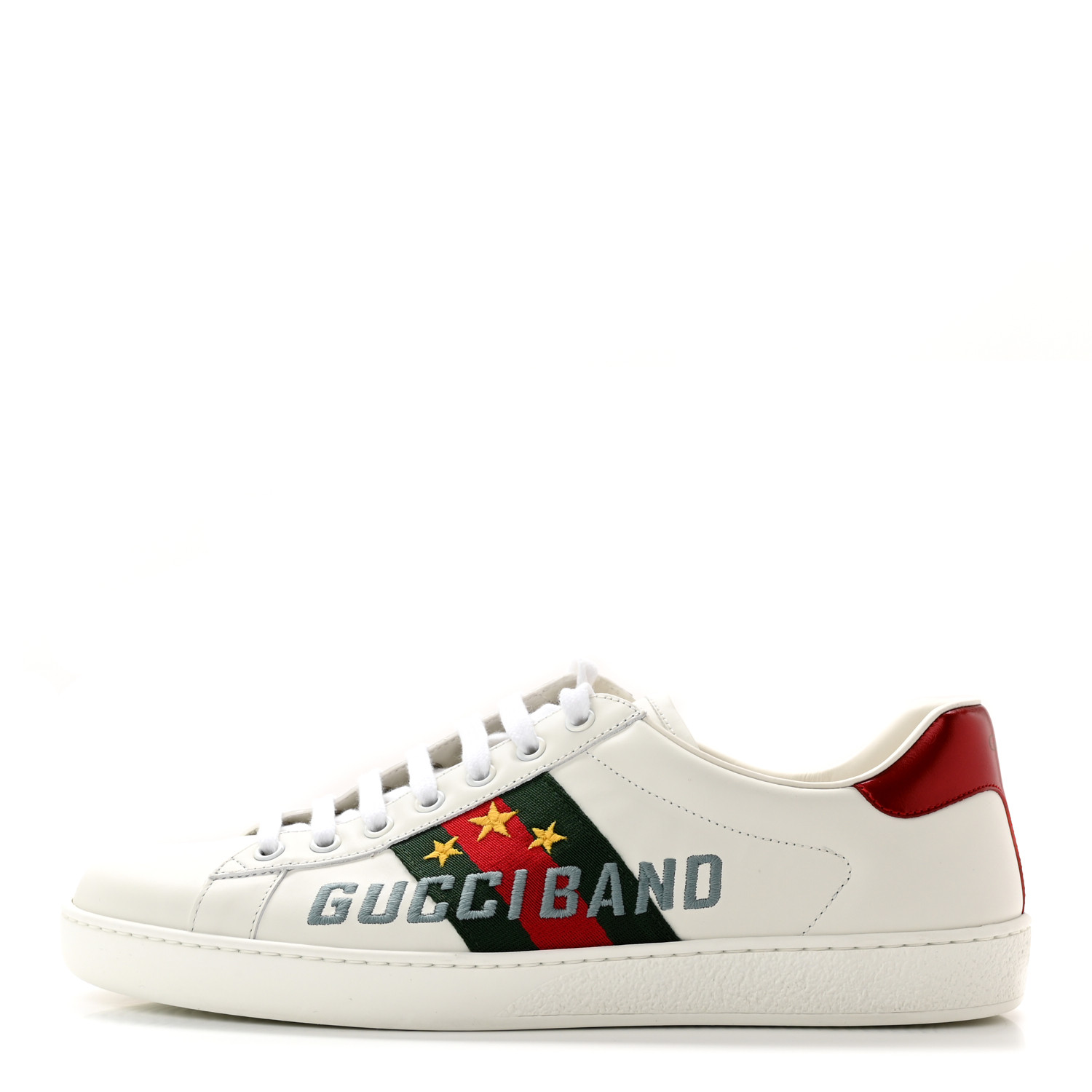 GUCCI Calfskin Web Mens Gucci Band Ace Sneakers 8 White